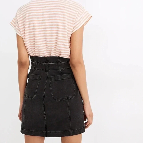 Madewell STRETCH DENIM PAPERBAG MINI SKIRT IN LUNAR WASH Black size Small Belted - Picture 3 of 8